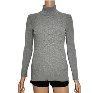 Joan Vass Women Ribbed Turtle Neck Long Sleeve Stretch‎ Gray Top Sweater Size S